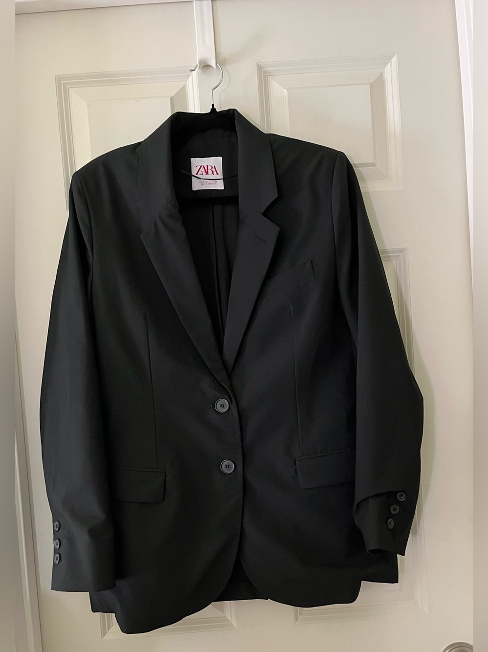 Zara Black Single-Breasted Black 2 button Blazer notched lapel collar pockets S